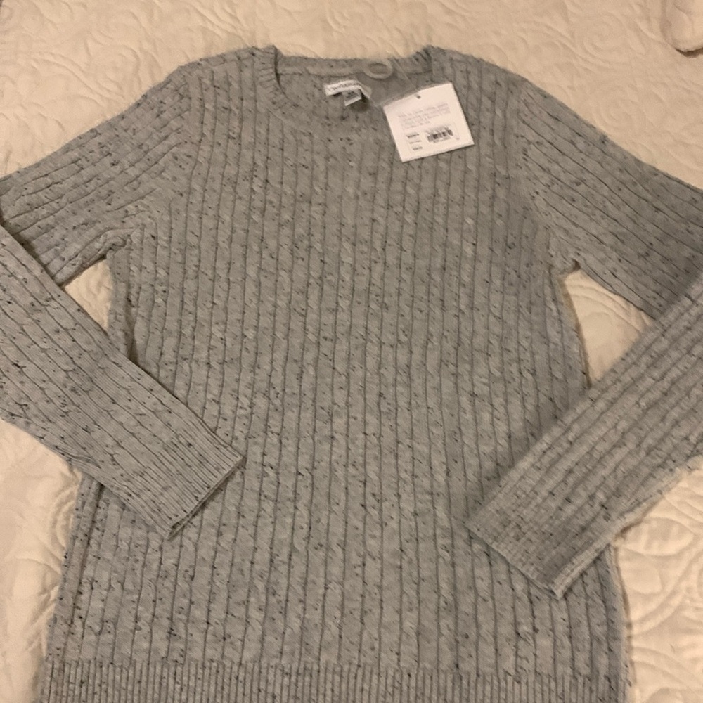 Croft & Barrow Heather Gray Cotton Cable Crew Neck Sweater Size XS NWT